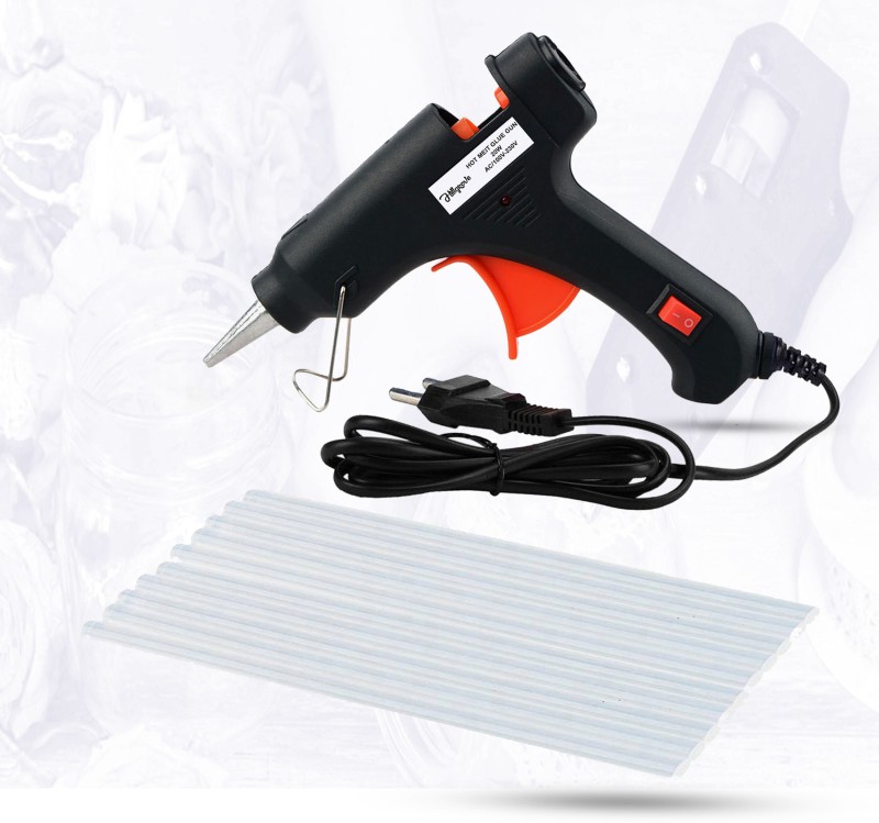 Hillgrove Electric 20W Black Mini Hot Glue Gun With 10 Pcs Hot Melt Glue Stick For Craft, Art, Decoration Work Standard Temperature Corded Glue Gun(7 Mm)