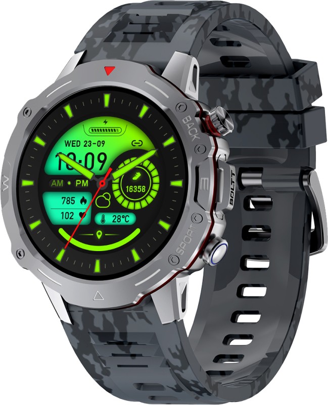 Fire-Boltt Grenade 1.39” Hd Display, Bt Calling, 350 Mah Battery & 123 Sports Modes Smartwatch(Camo Black Strap, 22 Cm)