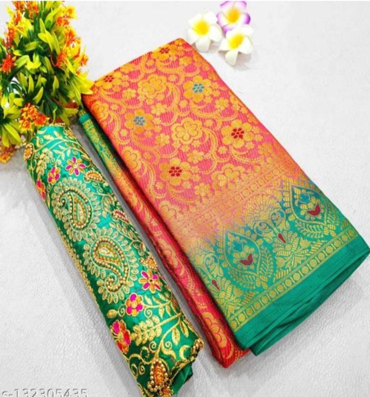 Banaras Silk Palace Woven Banarasi Cotton Silk Saree(Red)