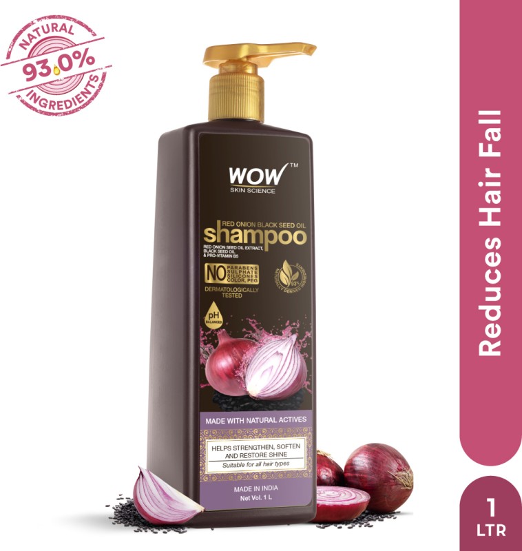 Wow Skin Science Red Onion Black Seed Oil Shampoo With Red Onion Seed Oil Extract, Black Seed Oil & Pro-Vitamin B5 – No Parabens, Sulphates, Silicones, Color & Peg, 1000 Ml(1 L)