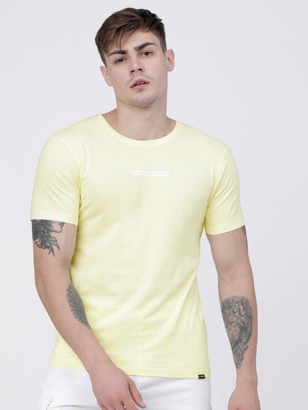 Highlander Solid Men Round Neck Yellow T-Shirt