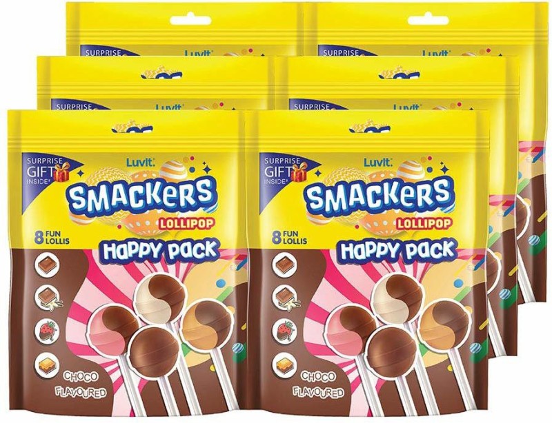 Luvit Smackers Happy Pack Chocolate Flavored Lollipops Chocolate Lollipop(6 X 96 G)