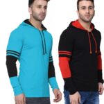 Helmont Colorblock Men Hooded Neck Light Blue, Black, Red T-Shirt