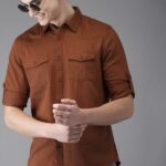 Here&Now Men Solid Casual Brown Shirt