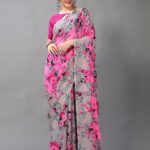 Hritika Floral Print Bollywood Georgette Saree(Pink)