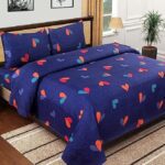 Home Garage 137 Tc Microfiber King 3D Printed Flat Bedsheet(Pack Of 1, Navy Blue)