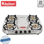 Khaitan 4 Burner Draw “Ft” (With Party Cooking Burner) Stainless Steel Manual Gas Stove(4 Burners)