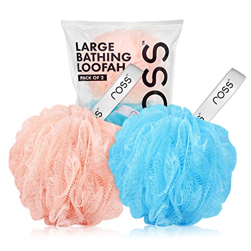 Ross Large Bath Loofah Sponge Scrubber Exfoliator For High Lather Cleansing (Peach And Blue)