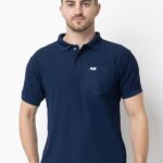 Bab Solid Men Polo Neck Navy Blue T-Shirt