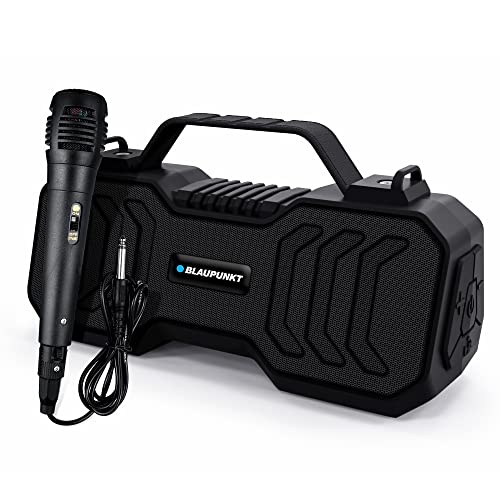 Blaupunkt Atomik Bb20 Wireless Bluetooth Party Speaker 20W With Dual Passive Radiator I 1500Mah Battery I Deep Bass I Karaoke With Mic I Usb I Tws I Aux I Outdoor Speaker With Carrying Strap(Black)