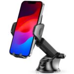 Tukzer Universal Car Mount Mobile Holder Stand| Strong Suction Cup, Double Shift Locking For Dashboard Windshield| Quick Touch Release, Long Telescopic Arm, 360° Rotatable Head| For All Mobile Phones,Black