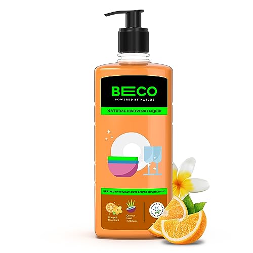 Beco Natural Dishwash Liquid-750Ml |Orange Citrus Freshness| 100% Ecofriendly-Tough Grease Removal Antibac Formula| Leaves No Residue, Baby & Pet Safe