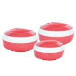 Princeware Plastic Plaid Casserole Set, 3 Pcs, Pink, 3.1 Liter