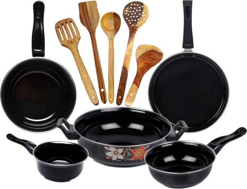 Kashvi Premium Quality Induction Bottom Non-Stick Coated Cookware Set(Cast Iron, 10 – Piece)