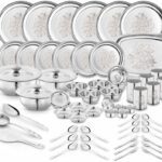 Classic Essentials Pack Of 64 Stainless Steel Heavy Gauge Dinner Set| Glory Lazer Design Bartan|Shagun|Gift Set| Dinner Set(Steel)