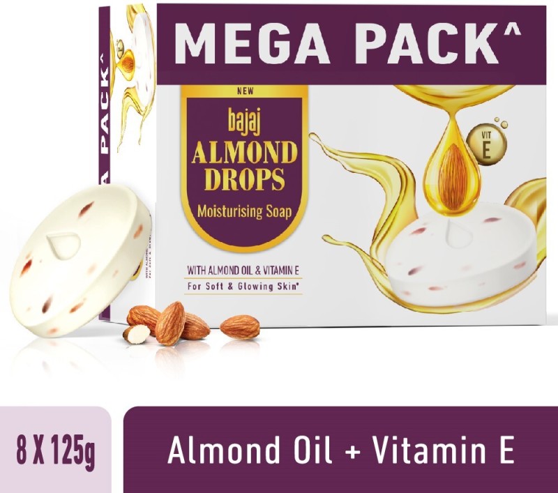 Bajaj Almond Drops Moisturising Soap Pack Of 8 With Almond Oil & Vitamin E(8 X 125 G)