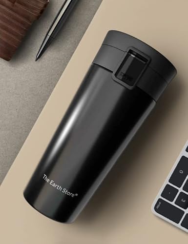 The Earth Store 500 Ml Mimate Insulated Travel Coffee Mug With Lid Reusable Double Wall Stainless Steel Travel Mug 8 Hours Hot And Cold Insulated Coffee Mug (Black)