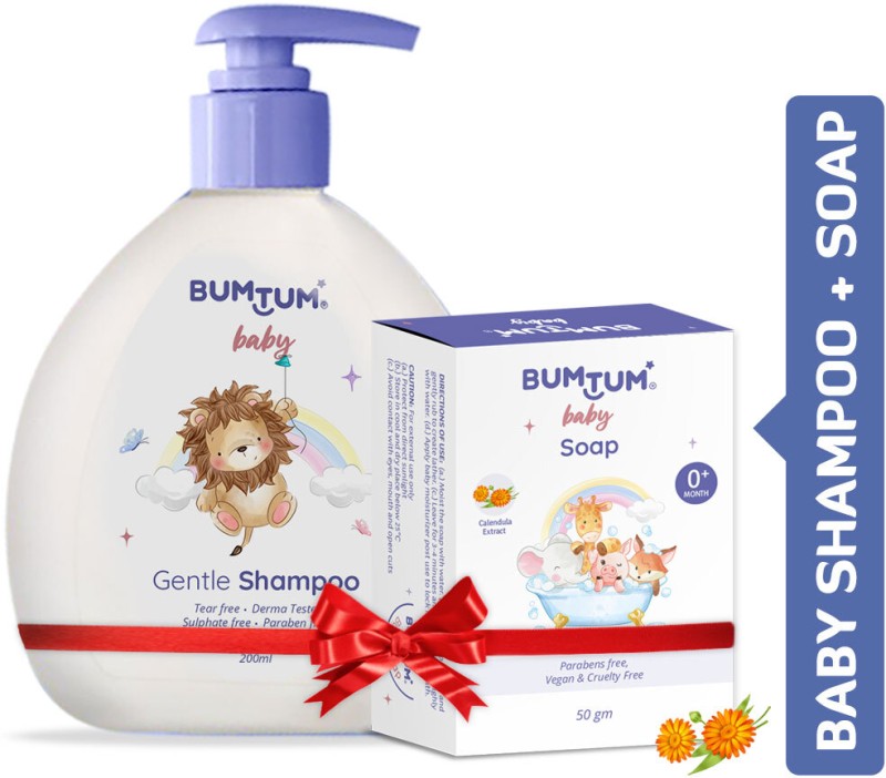 Bumtum Combo Pack Gentle Baby Shampoo & Soap No Tear Paraben Free Vegan & Derma Tested(White, Blue)