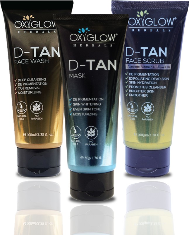 Oxyglow Herbals De-Tan Combo Pack (Face Wash, Scurb, Mask) 250G(3 Items In The Set)