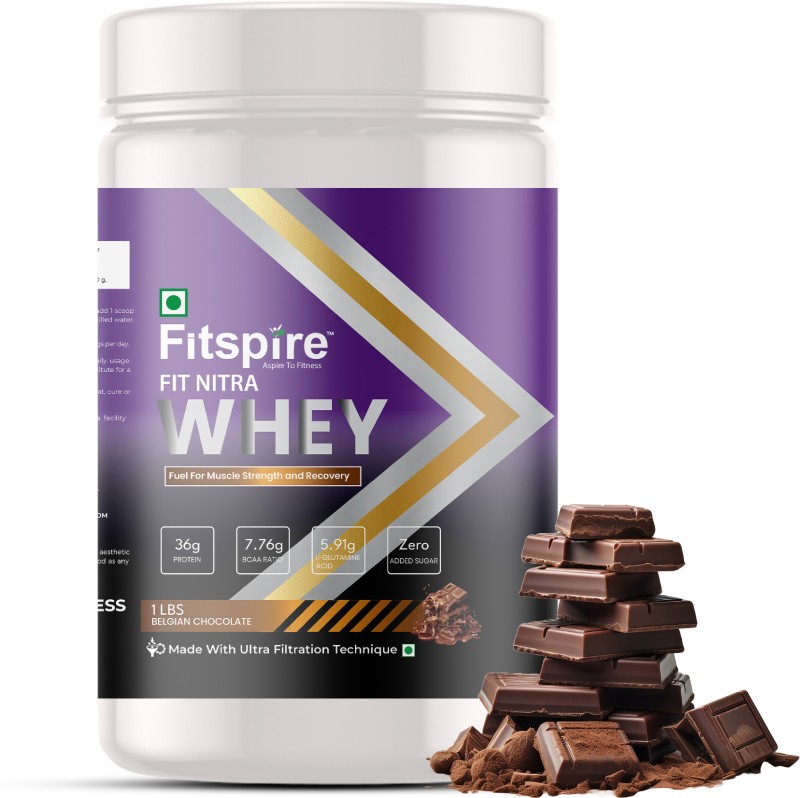 Fitspire Fit Nitra Whey Protein | Muscle Growth & Recovery | Digezyme For Easy Digestion Whey Protein(454 G, Belgian Chocolate)