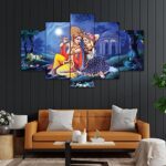 Perpetual Wood Radha Krishna Painting With Frame | Wall Painting For Bedroom |Radhe Krishna Painting | 3D Painting For Wall Decoration | Set Of 5 (75X43 Cm)(Multicolor)