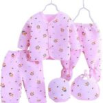 Honey Boo Presents New Born Baby Winter Wear Keep Warm Cartoon Printing Baby Clothes 5Pcs Sets Cotton Baby Boys Girls Unisex Baby Fleece / Falalen Suit Infant Clothes First Gift For New Baby.Pink (Pink)(Pink)