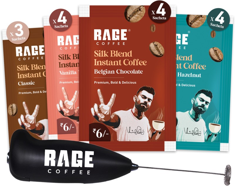 Rage Silk Blend Assorted Sachets (Pack Of 15) + Frother Instant Coffee(15 X 1.5 G, Assorted Flavoured)
