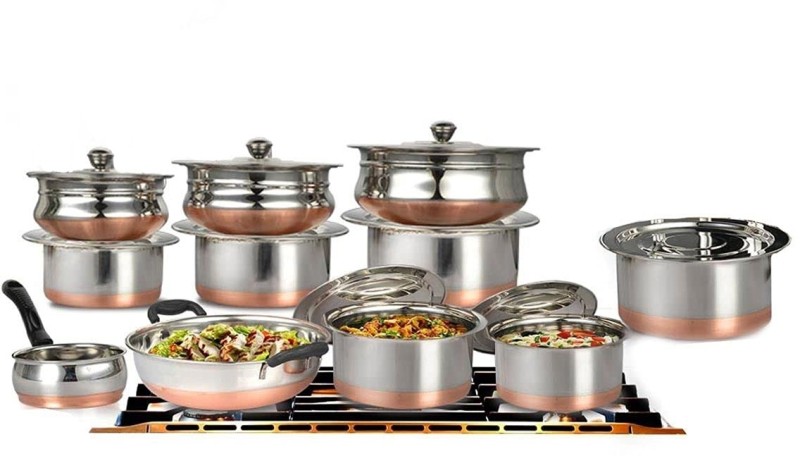 Mahavir 20 Pcs Copper Base Cook & Serve Set + 5 Pcs Kitchen Tools Cookware Set(Stainless Steel, 25 – Piece)