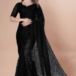 Indy Bliss Self Design Bollywood Net Saree(Black)