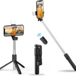 Hold Up Tripod With Led Fill Light, Phone Tripod Stand With Detachable Bluetooth Wireless Remote Compatible With Iphone 12/11/Xr/X/Pro, Galaxy S10 And More(Black-White Lights) Bluetooth Selfie Stick(Black, Remote Included)