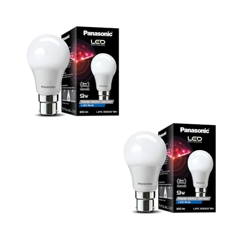 Panasonic 9 Watt Motion Sensor Led Bulb For Home With 3 Mtr Radius Sensor Area, Auto Off After 15 Sec Comes With 25000 Bh Life And 1 Yr Warranty (Pk2)