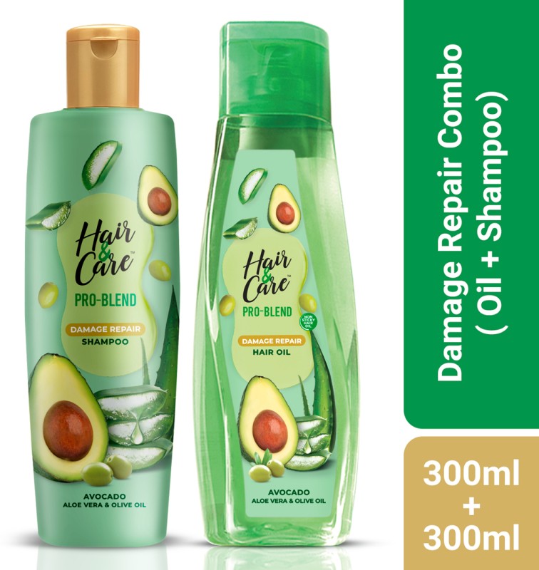 Hair & Care Pro Blend Damage Repair Combo | 300Ml Shampoo + 300Ml Oil |Avocado & Olive Oil(2 Items In The Set)