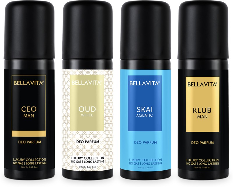 Bellavita Organic Deo Parfum Travel-Size Gift Set|4X50 Ml|Long Lasting Body Deodorant Spray – For Men & Women(200 Ml, Pack Of 4)