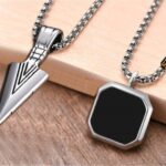 Vivity Men And Women Black Onyx Octagon Inlay Square Pendant And Arrow Locket Silver Agate Alloy Pendant