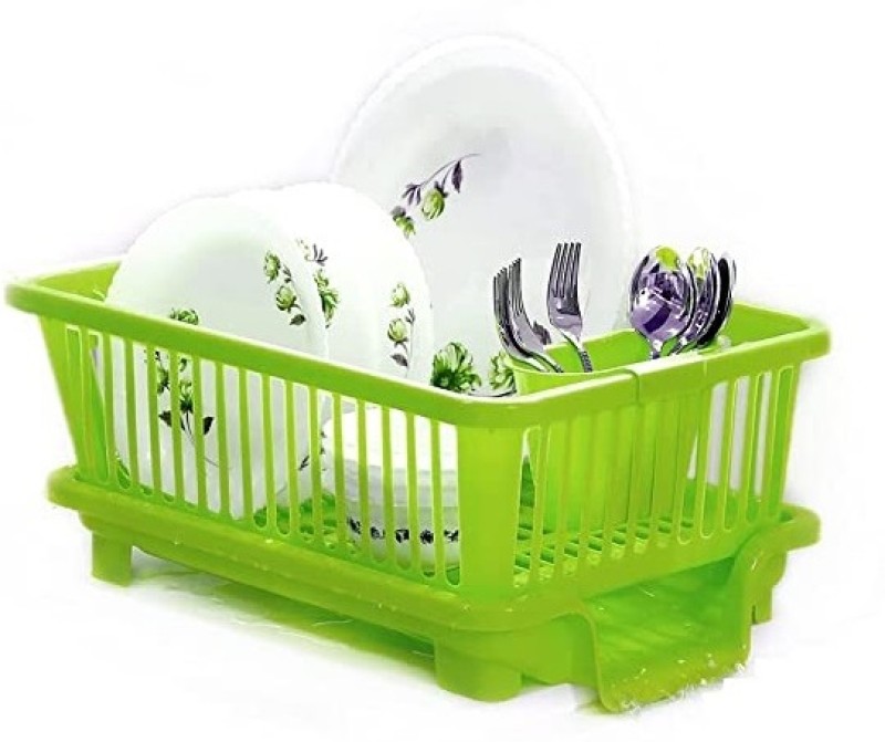 Ddecora Dish Drainer Kitchen Rack Plastic 3 In 1 Large Sink Set Drying Washing Basket (Green)