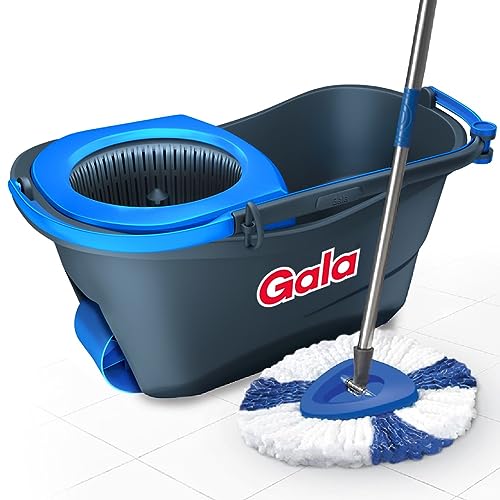 Gala Turbo Spin Mop Removes Over 99% Bacteria,Triangular Head & Easy Big Wheel With 2 Refills,Floor Cleaning Mop Stick With Bucket, Pocha For Floor Cleaning, Mopping Set (Grey And Blue), 4 Pcs