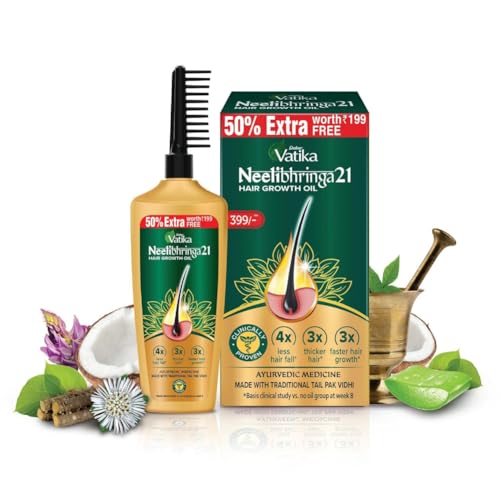 Dabur Vatika Neelibhringa 21 Hair Growth Oil – (100Ml+ 50Ml Extra Free) | 14 Ayurvedic Herbs | Ayurvedic Medicine | 4X Less Hairfall | 3X Thicker Hair | 21 Hair Benefits| With Ergnomic Comb Applicator