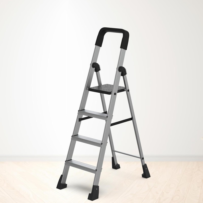 Asian Paints Trucare 4-Steps Ladder, Foldable Anti-Skid Feet With Double-Locking Technology Aluminium Ladder(With Platform, Hand Rail)