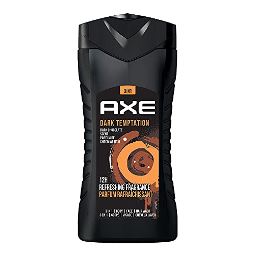 Axe Dark Temptation 3 In 1 Body, Face & Hair Wash For Men, Long-Lasting Refreshing Dark Chocolate Fragrance, Natural Origin Ingredients, Removes Odor & Bacteria, Dermatologically Tested 250Ml