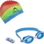 Arrowmax Kids Swimming Goggle And Multicoloured Swim Cap 100% Silicone Combo Kit Set Swimming Kit