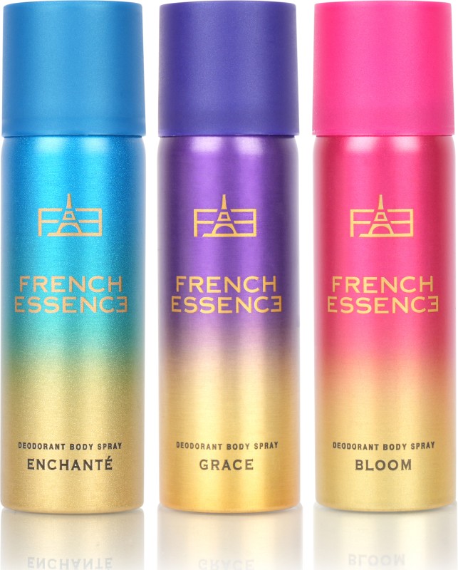 French Essence Luxury Combo Pack Enchante,Aura & Bloom (50Ml Each) Long Lasting Fragrance Deo Deodorant Spray  –  For Women(150 Ml, Pack Of 3)