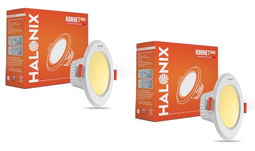 Halonix Kornet 5.5-Watt Junction Box Warm White Led Downlighter| Cut Out- 3 Inch | Surge Protection – Upto 4 Kv (Pack Of 2, Yellow) – Polycarbonate