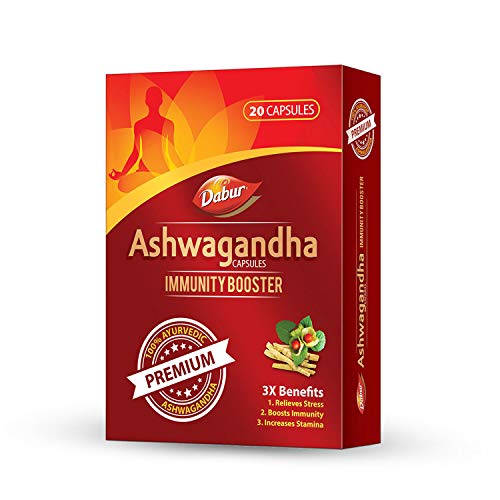 Dabur Ashwagandha Capsules Immunity Booster – 20 Capsules | 100% Ayurvedic | Relieves Stress & Increases Stamina | Immunity Booster