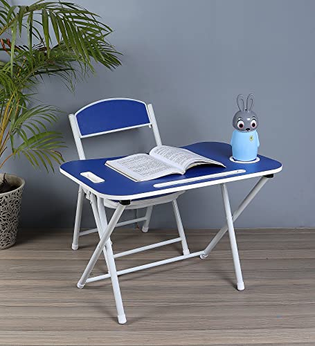 The Tickle Toe Foldable Study Table For Kids With Chair | Folding Desk & Folding Chair For Boys & Girls | Table: 59L X 39W X 44H Cm; Chair: 28L X 28W X 54H Cm, Age 2-5 Years, D Blue