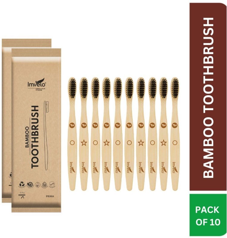 Imvelo Bamboo Toothbrush With Charcoal Activated Soft Bristles | Adult – Pack Of 10 Soft Toothbrush(Pack Of 10)