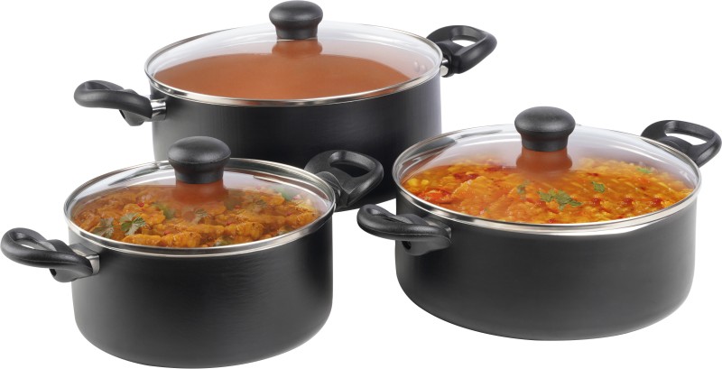 Kreme Casserole 2.5L + 3.5L + 4.5L Induction Bottom Non-Stick Coated Cookware Set(Aluminium, 3 – Piece)