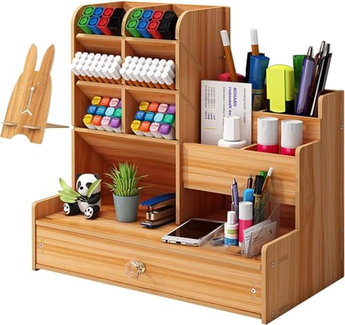 Tovixy Wood Pen Stand Desk Organizer Pencil Holder Table Organizer For Study Table Stationary Organizers For Office (Diy), Brown