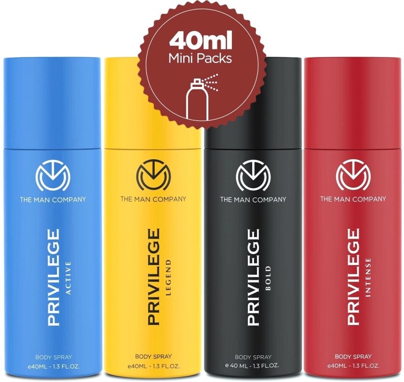 The Man Company Privilege Combo Travel Pack | Premium Long Lasting Fragrance Deodorant Spray  –  For Men & Women(160 Ml, Pack Of 4)