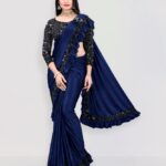 Mijaashree Embellished Bollywood Lycra Blend Saree(Blue)