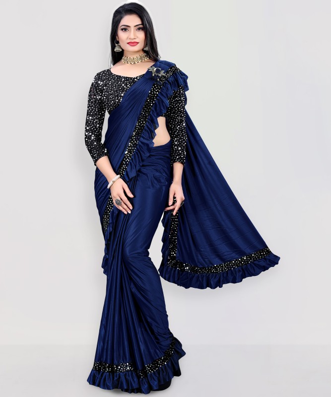 Mijaashree Embellished Bollywood Lycra Blend Saree(Blue)